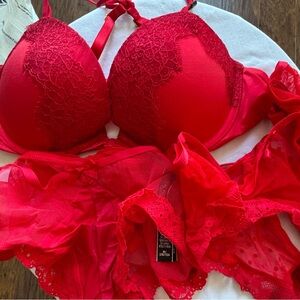 Victoria's Secret Red Lace Bra Set